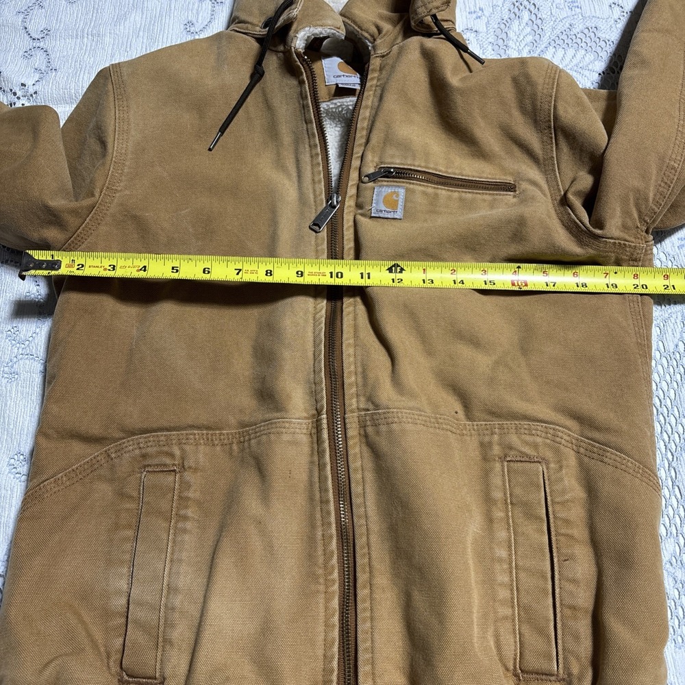 Carhartt Weathered Wildwood Jacket Tan Women's Size Medium Sherpa Lined Hooded - Picture 7 of 16